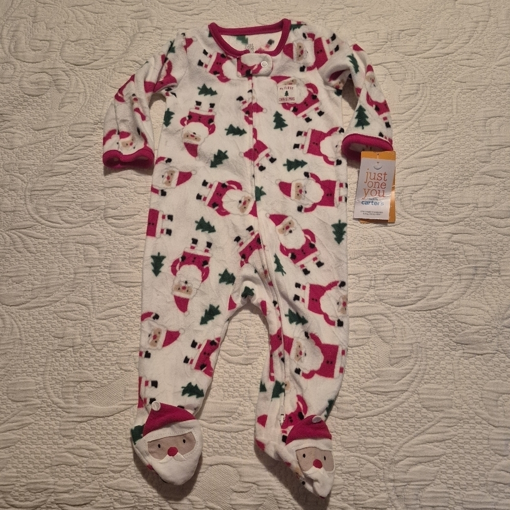 Carter's 6m 1st Christmas fleece pajama 2 way zipper NWT